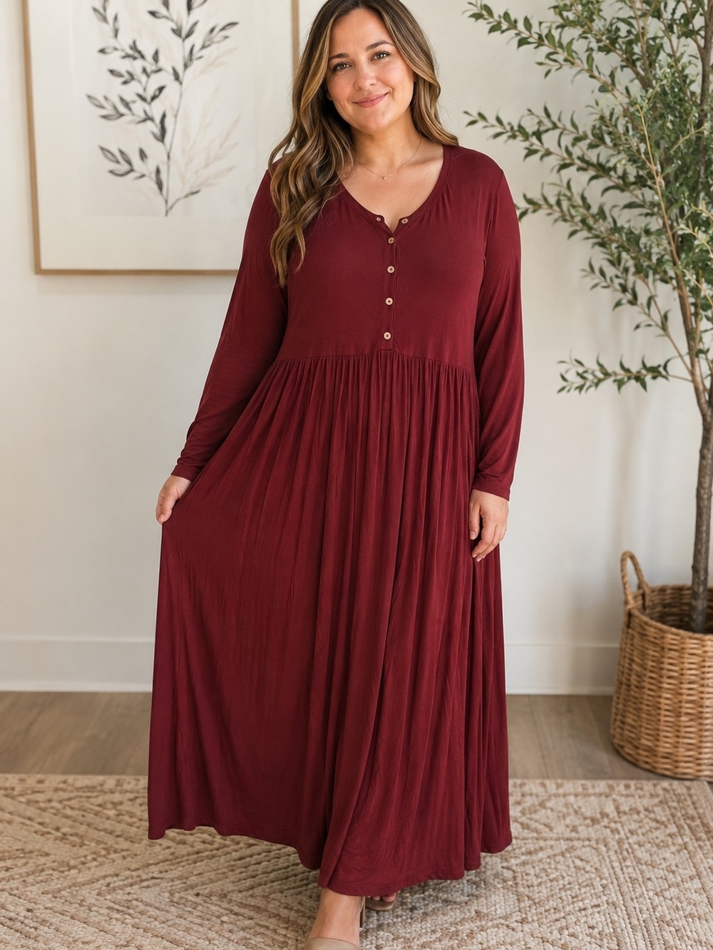 Kate Quinn Maroon Long Sleeve Dress - XXL